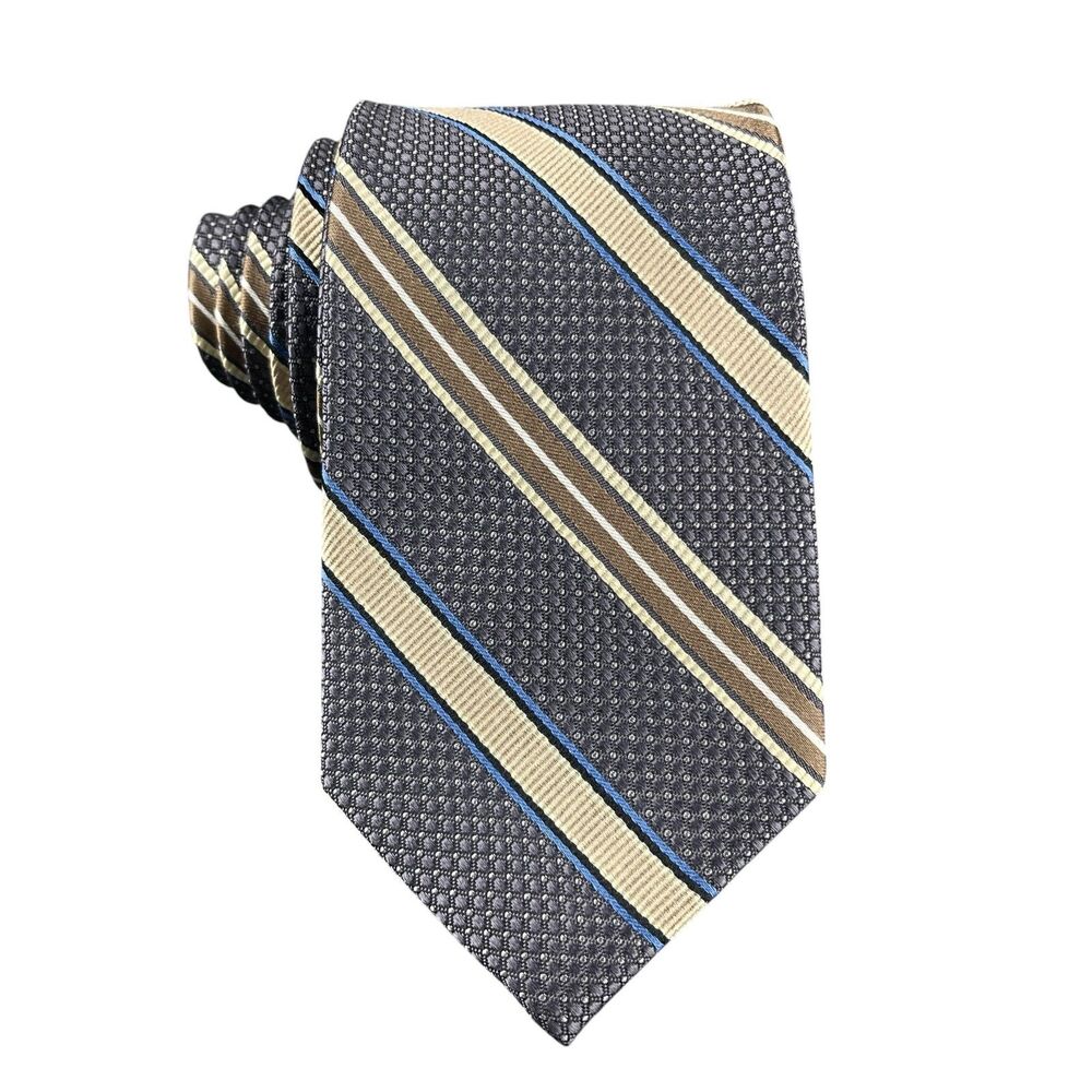 Pronto Uomo Men's Necktie 100% Silk Designer 3.25"x‎ 59" Gray Blue Striped Tie